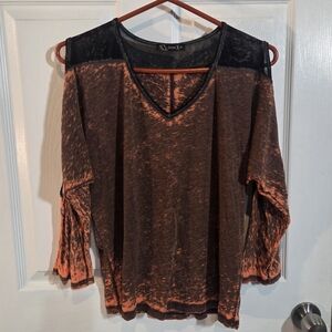 Urban X Distressed Black and Orange Blouse